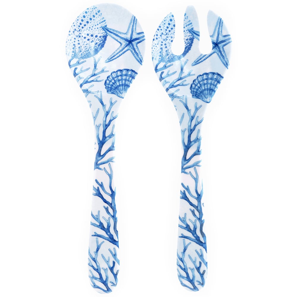 Couverts à salade en mélamine 33 cm en imprimé coraux