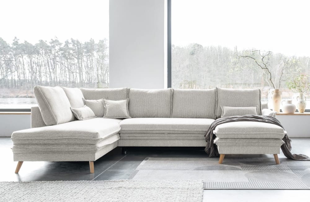 Ausziehbares 8-Sitzer-Panorama-Sofa, Ecke links, Beige - Maisons