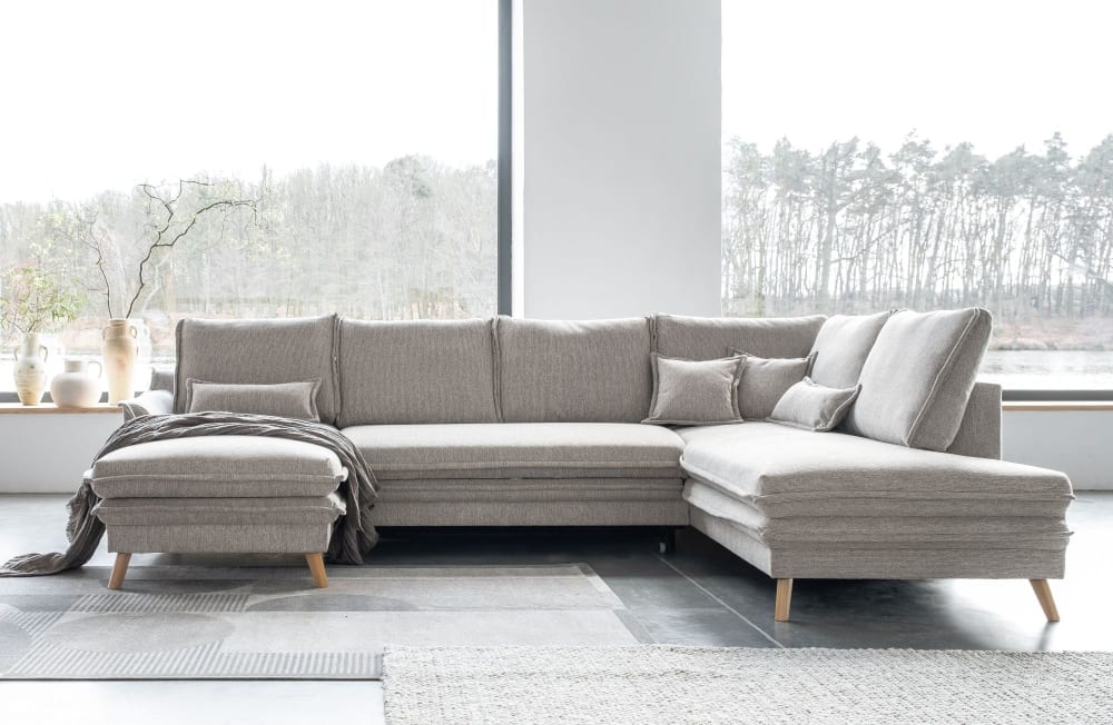 Ausziehbares 8-Sitzer-Panorama-Sofa, Ecke rechts, Salz & Pfeffer