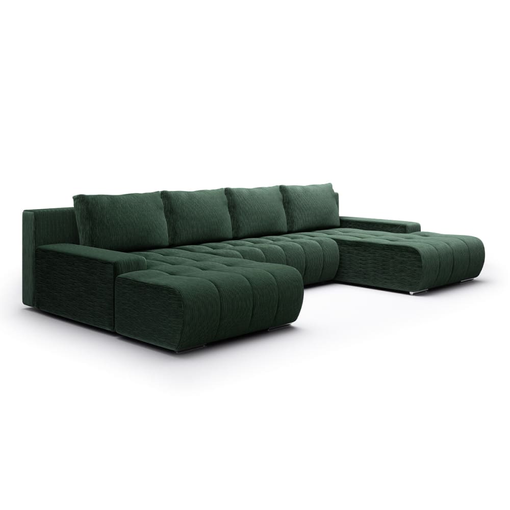 U-Sofa 5-sitzig umbaubar Truhe Cord Kiefernholz und samtartige