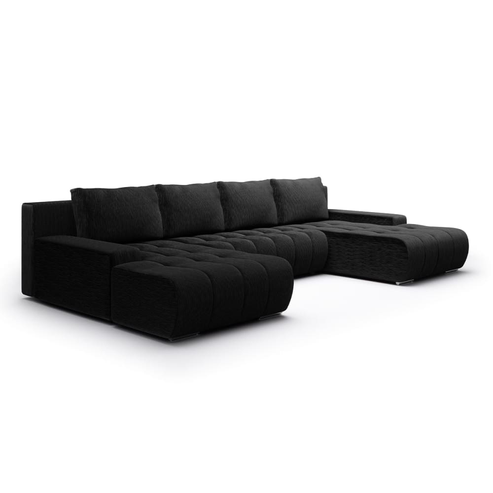 Canapé u 5 places convertible coffre bois de pin et tissus velours