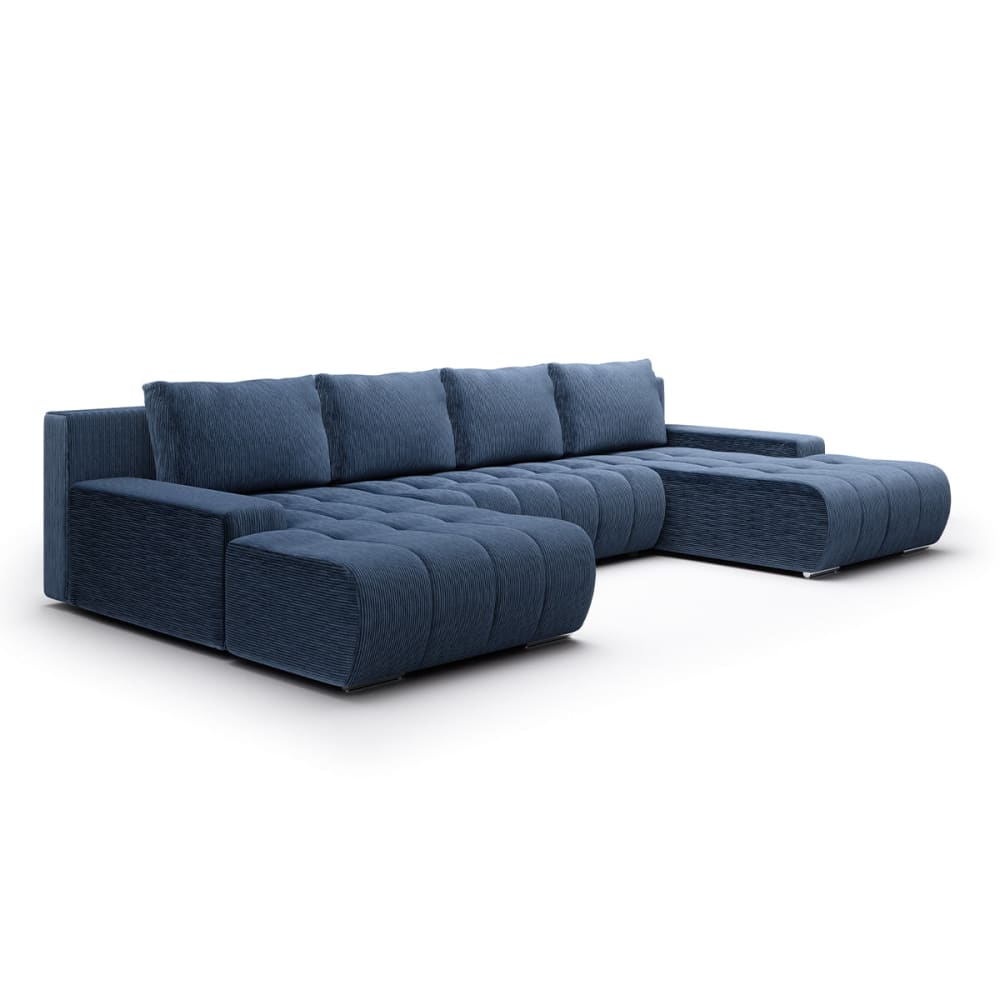 Canapé u 5 places convertible coffre bois de pin et tissus velours - Maisons du Monde