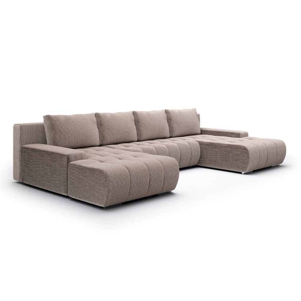 Canapé u 5 places convertible coffre bois de pin et tissus velours