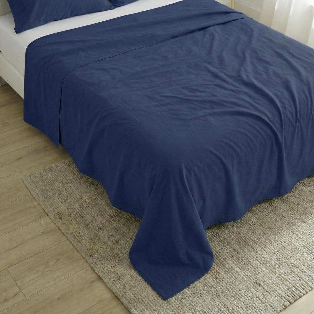 Drap 100% coton bleu marine 240x270 cm - Maisons du Monde