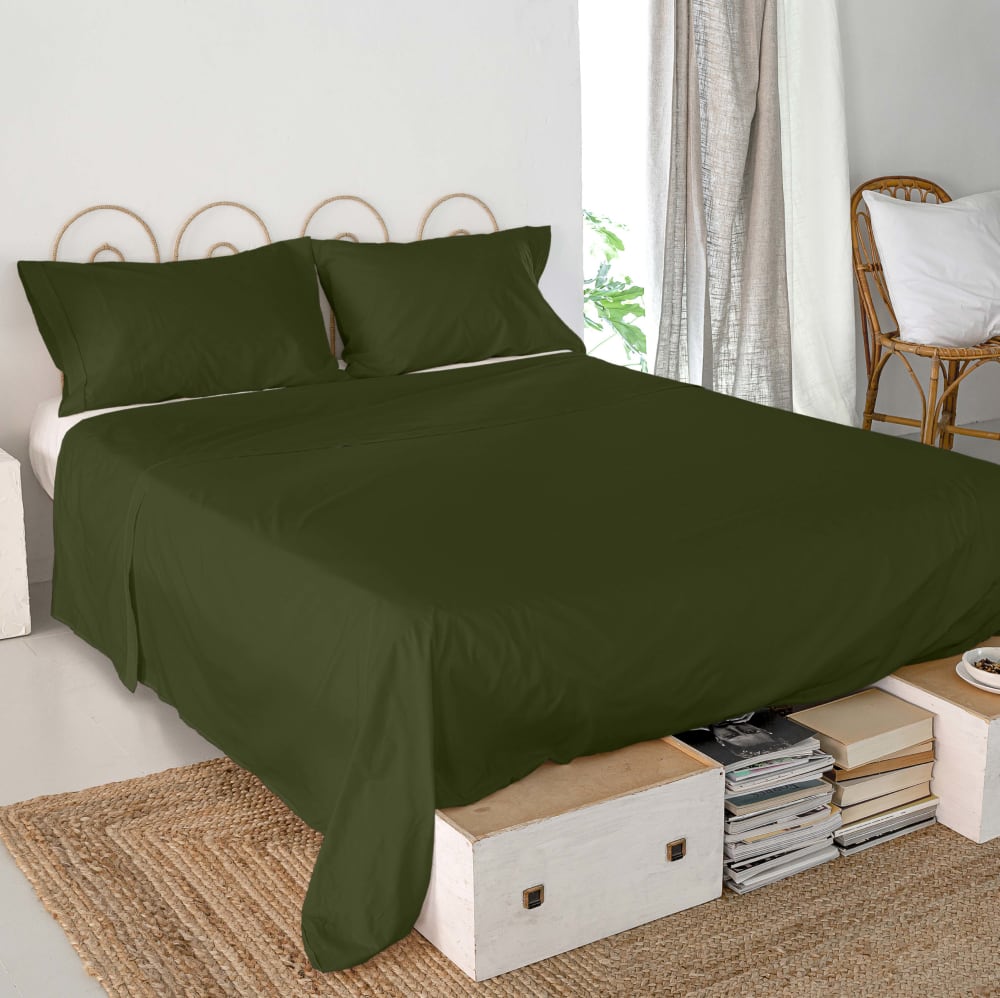 Drap 100% Coton Olive verte 160x270 cm