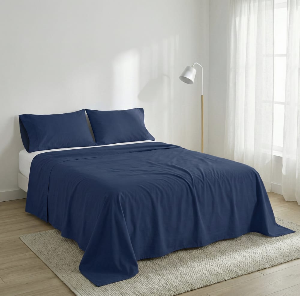 Drap 100% Coton Bleu marine 160x270 cm