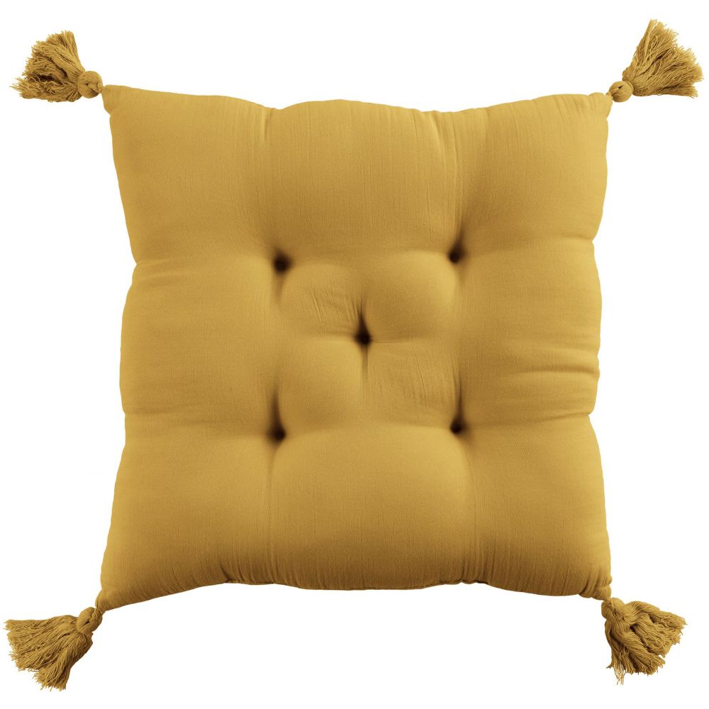Housse De Rêve Coussin de chaise gaze de coton uni 40x40 cm style classique chic Jaune