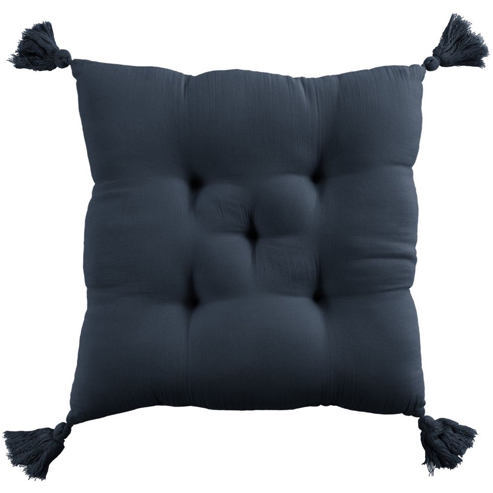 Housse De Rêve Coussin de chaise gaze de coton uni 40x40 cm style classique chic Bleu