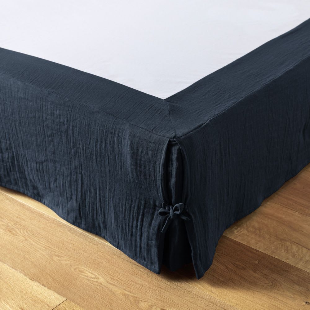 Housse De Rêve Cache sommier gaze de coton uni 140x190 cm style classique chic Bleu