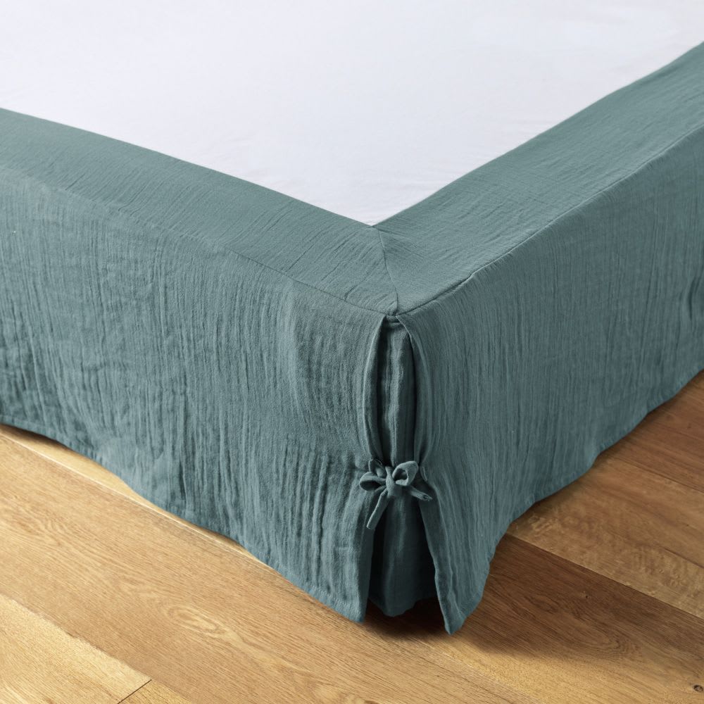 Housse De Rêve Cache sommier gaze de coton uni 140x190 cm style classique chic Bleu