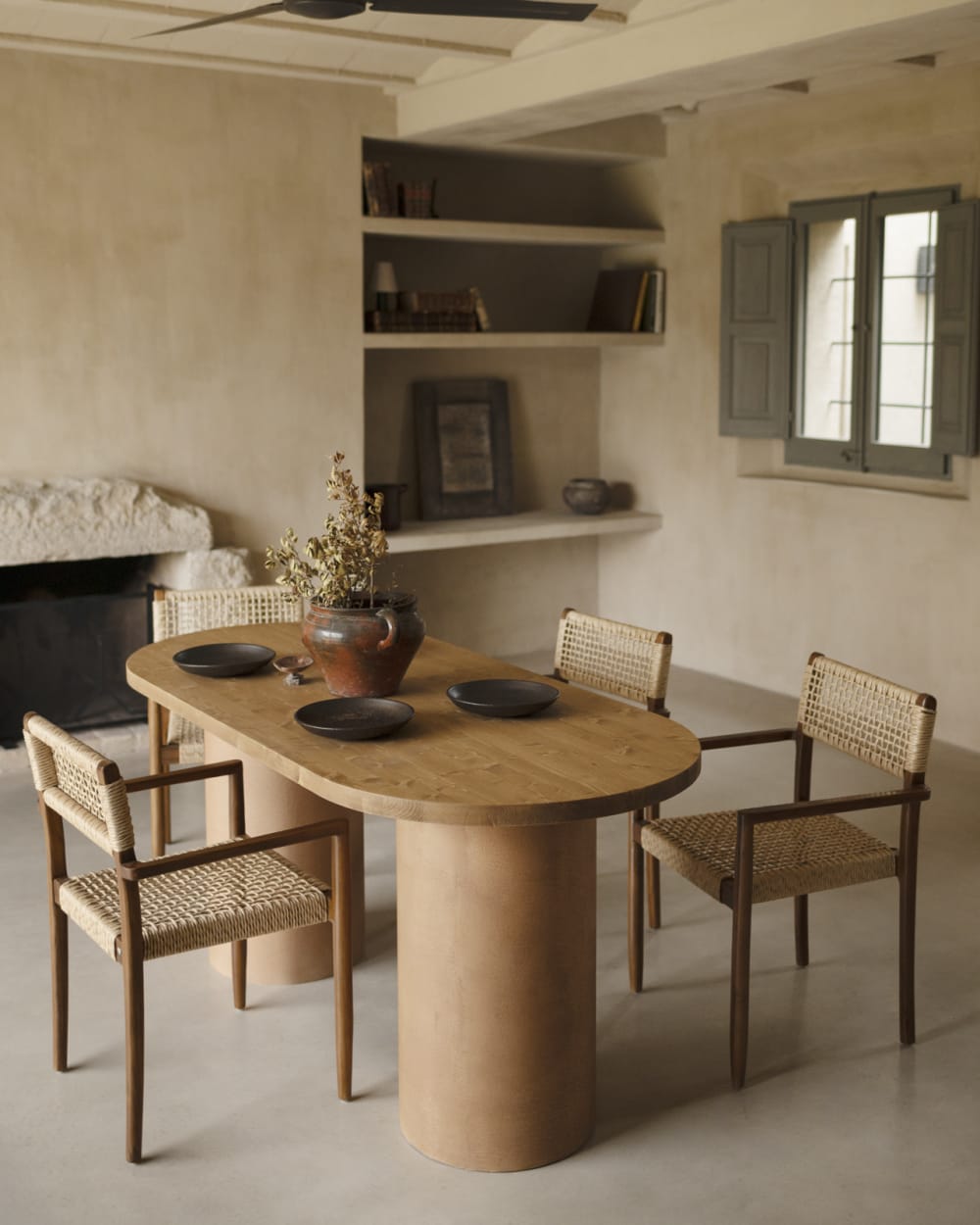 Table de salle à manger bois marron teinte verte terracotta 200cm