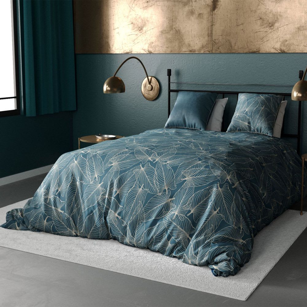 Housse De Rêve Parure de lit 2 places coton à motifs 220x240 cm style classique chic Bleu Certifié Oeko-Tex