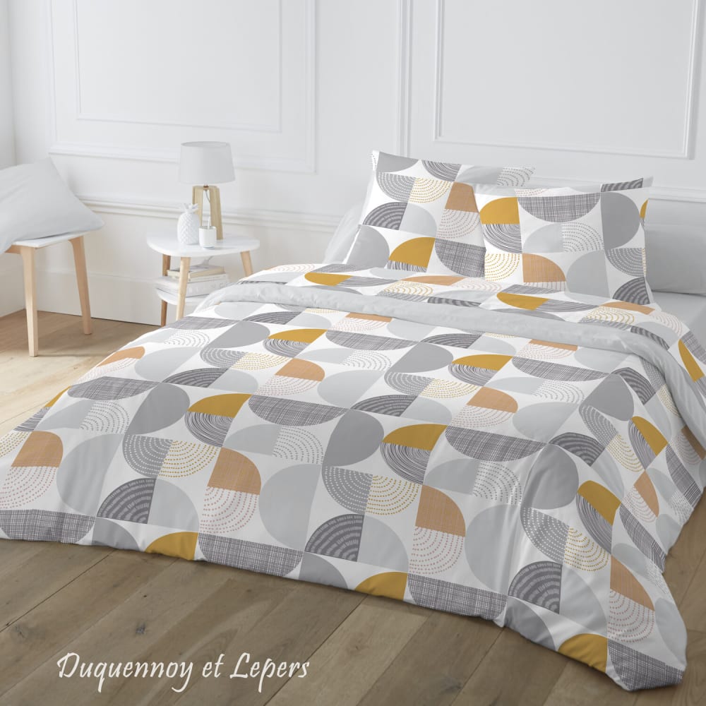 Parure housse de couette coton imprimée + 2 taies 240x220 cm