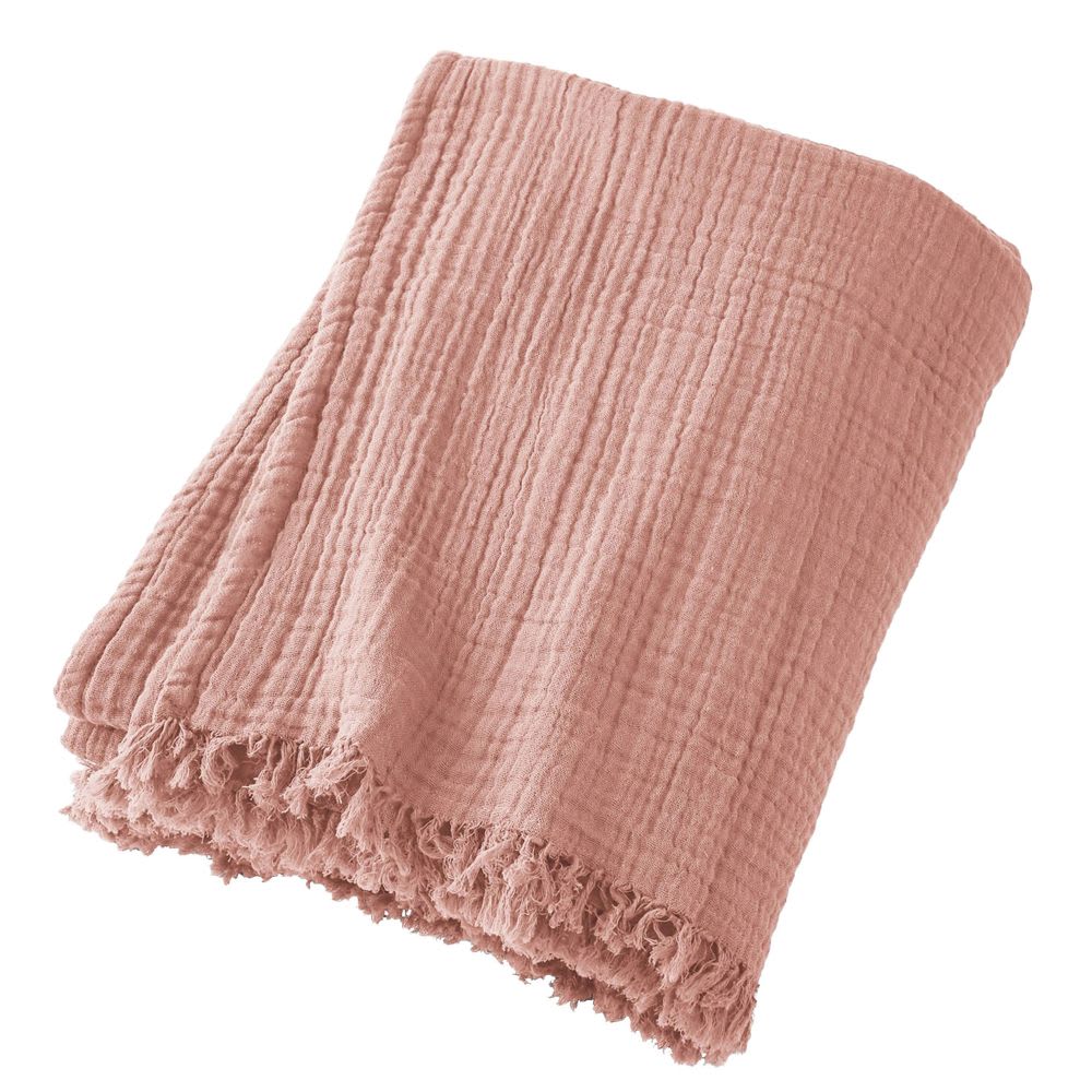 Plaid à franges gaze de coton uni 130x160 cm - Maisons du Monde