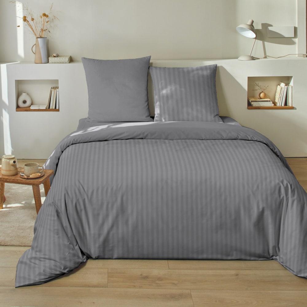 Parure housse de couette satin de coton gris foncé 240x220 cm