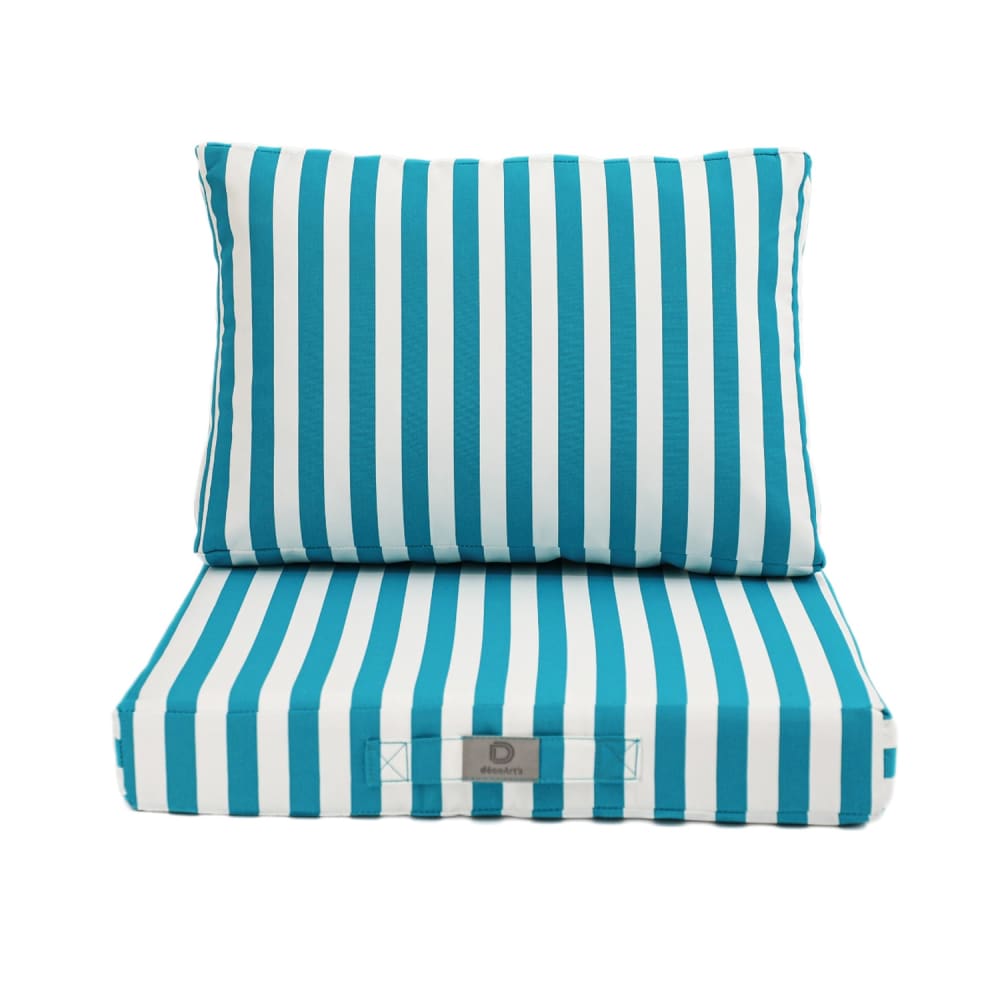 Coussins pour salon de jardin déhoussable 50x50cm rayure turquoise