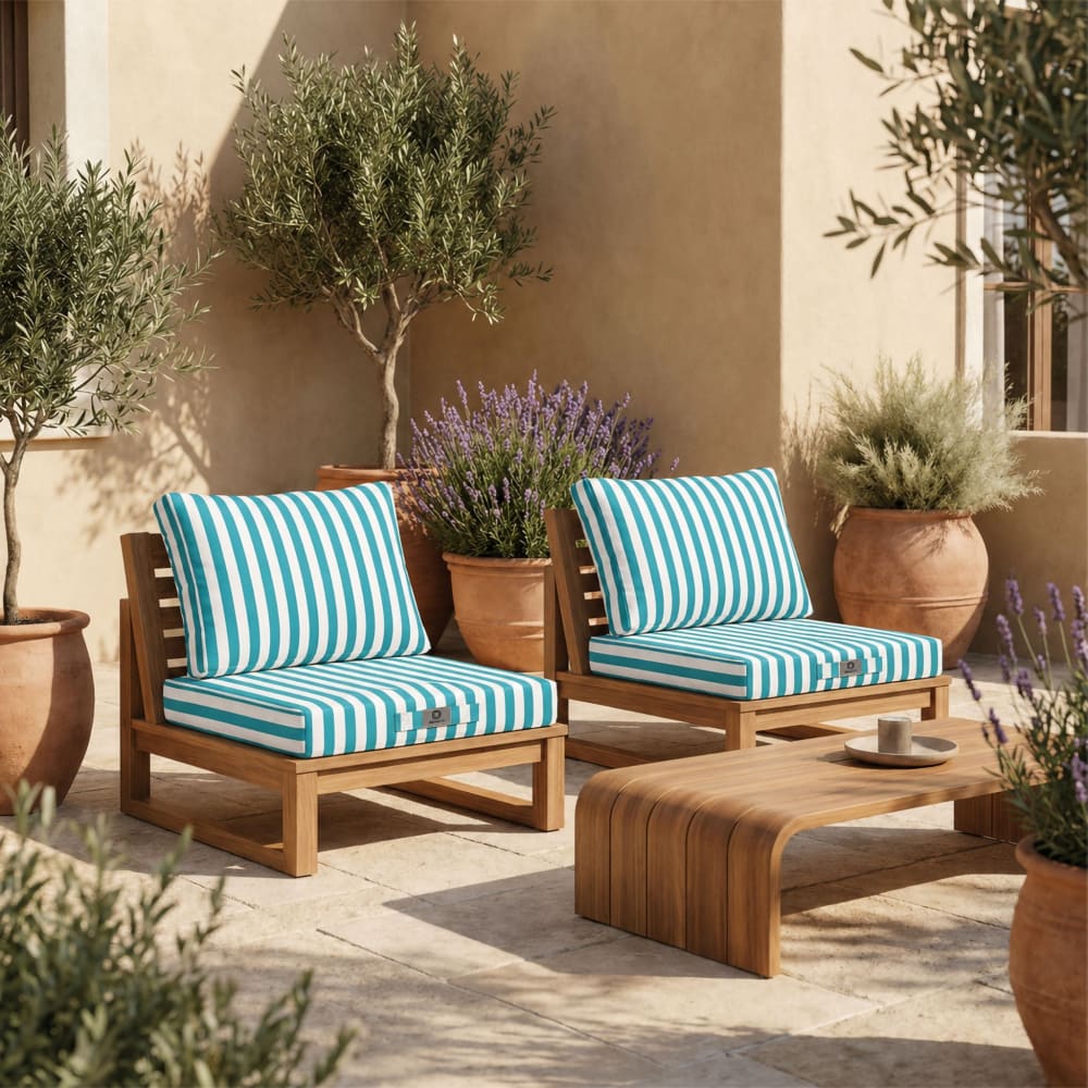 Coussins pour salon de jardin déhoussable 50x50cm rayure turquoise - Maisons du Monde