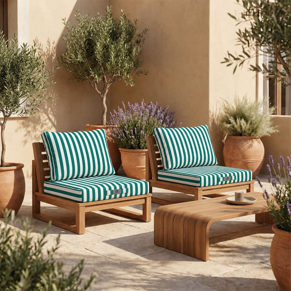 Coussins pour salon de jardin déhoussable 50x50cm rayure vert - Maisons du Monde