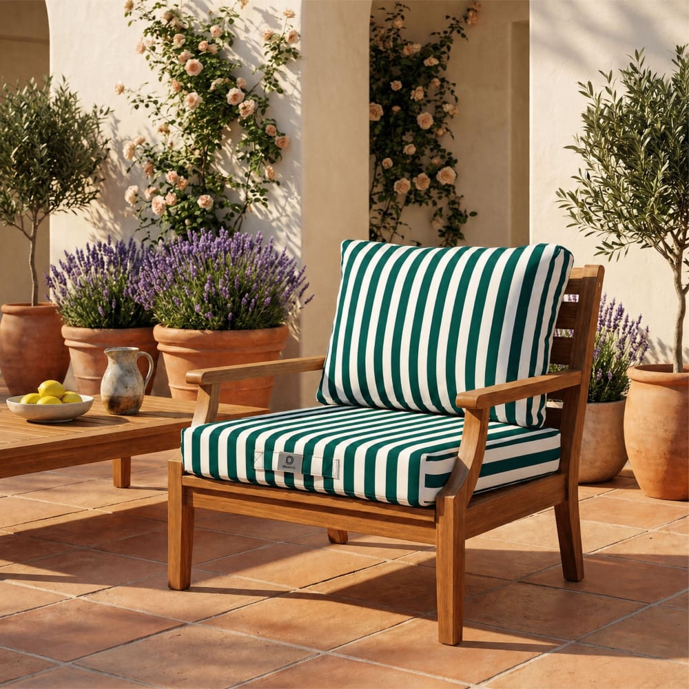 Coussins pour salon de jardin déhoussable 60x60cm rayure vert - Maisons du Monde