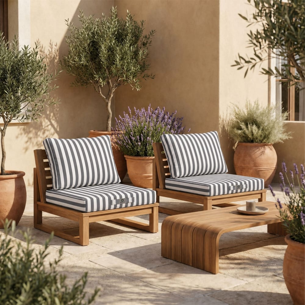 Coussins pour salon de jardin déhoussable 50x50cm rayure gris foncé - Maisons du Monde