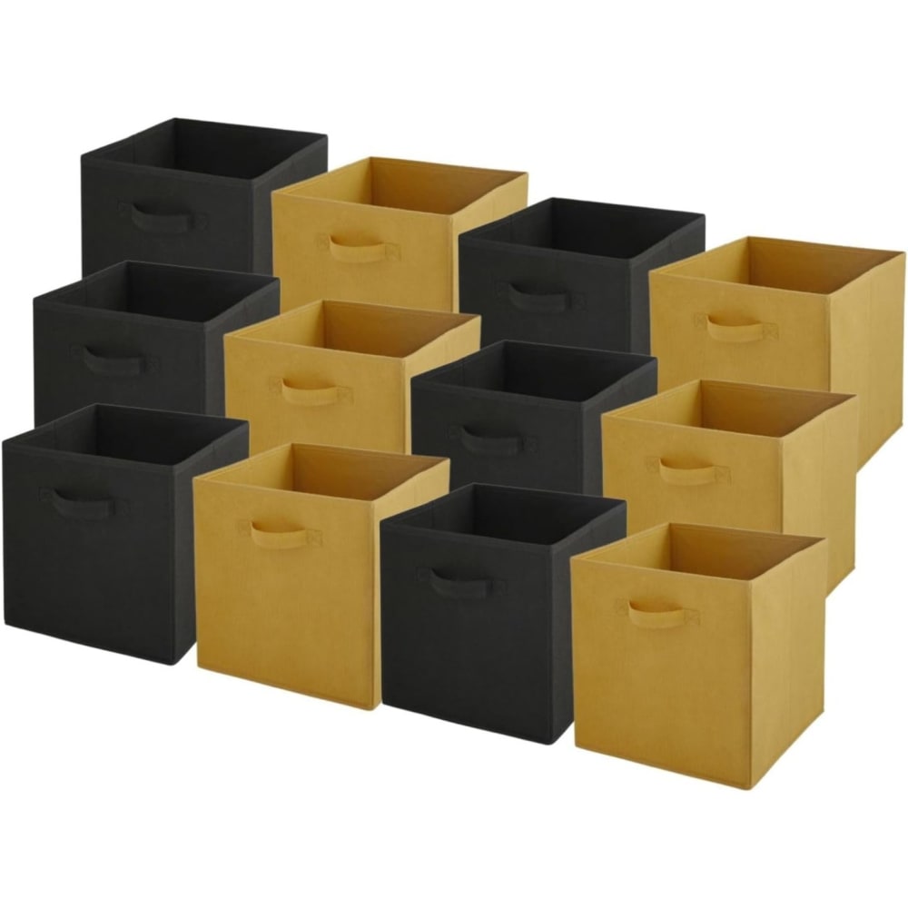 Box & beyond Set mit 12 faltbaren Stoffkörben, schwarz und gelb, 27 x 27 x 27 cm style modern - Stoff