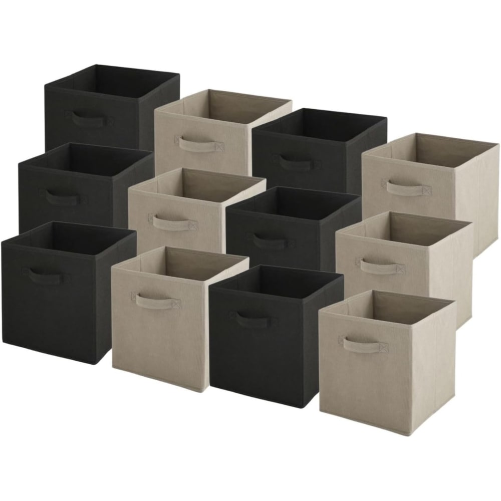 Box & beyond Set mit 12 faltbaren Stoffkörben, schwarz und taupe, 27 x 27 x 27 cm style modern - Stoff