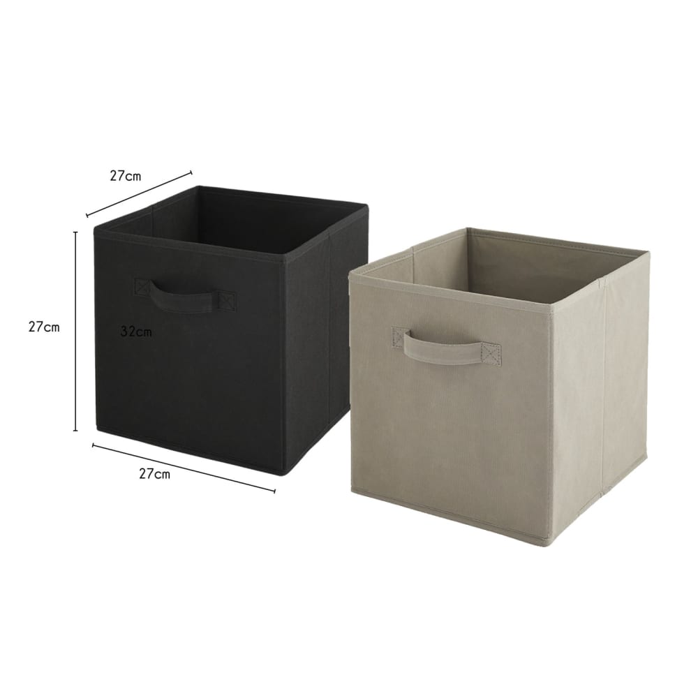Set mit 12 faltbaren Stoffkörben, schwarz und taupe, 27 x 27 x 27