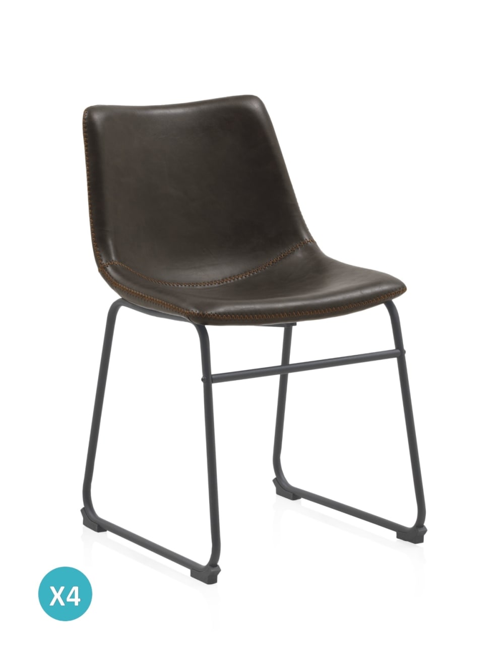 Lot de 4 chaises tapissées marron avec pieds en métal noir