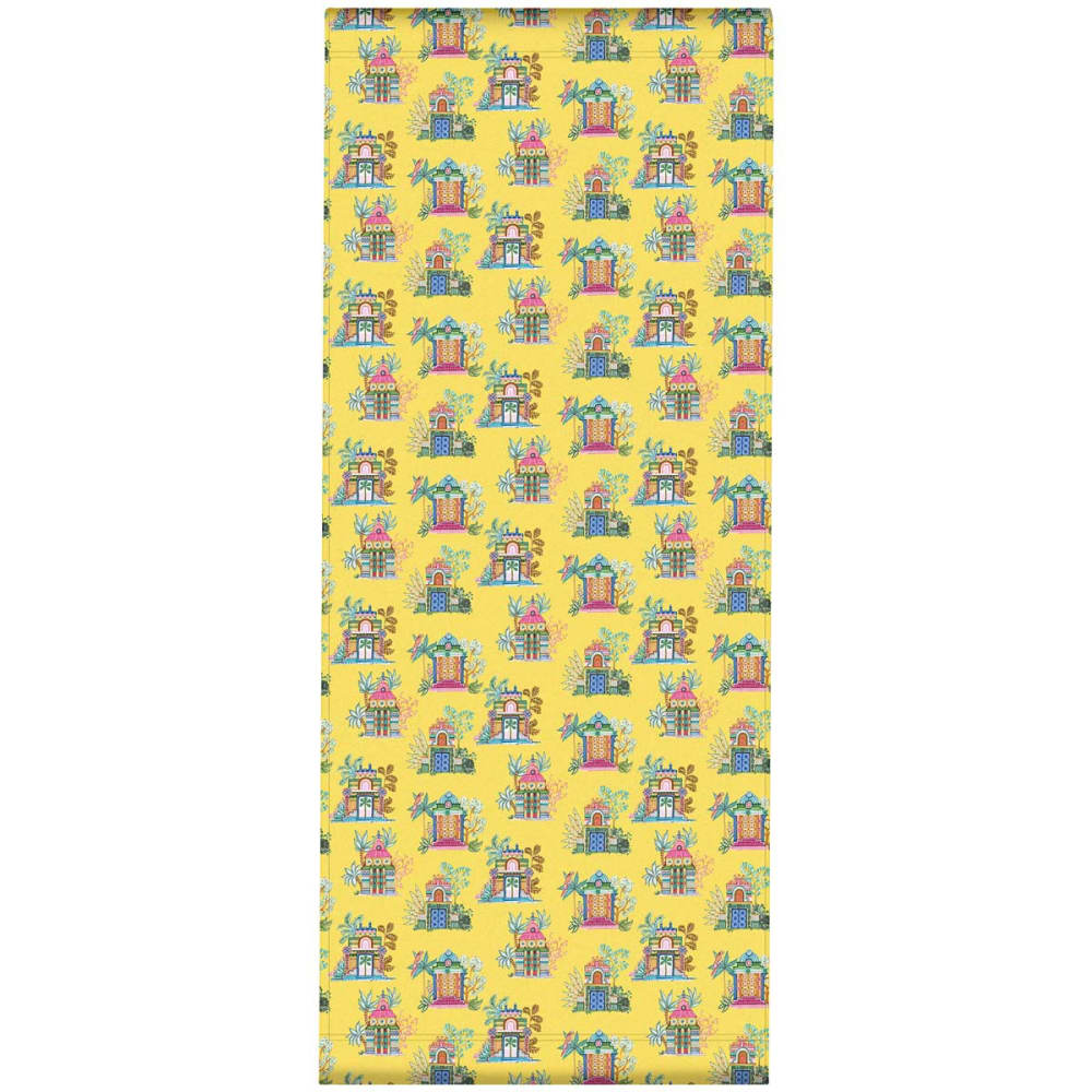 Toile outdoor de chaise longue amovible motif temples jaune