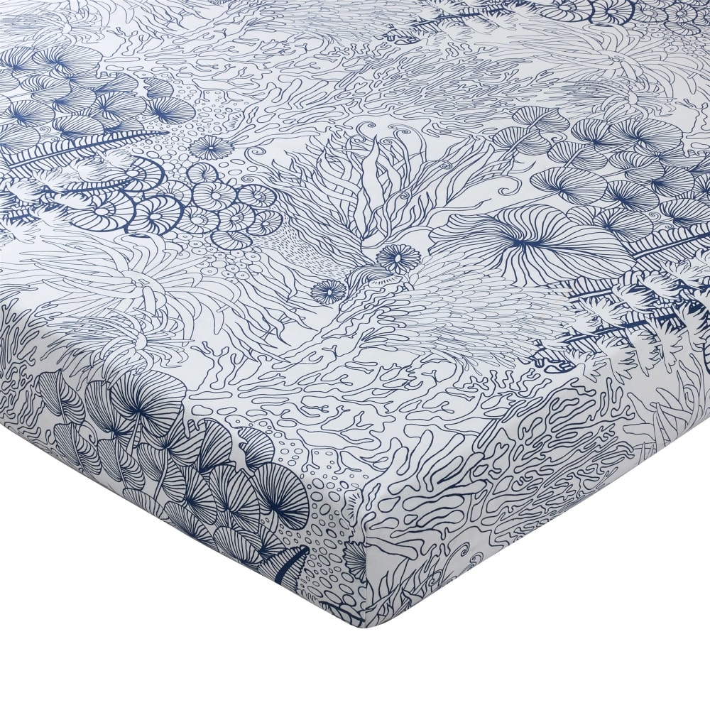 Drap-housse en coton bleu marine 160x200x28cm