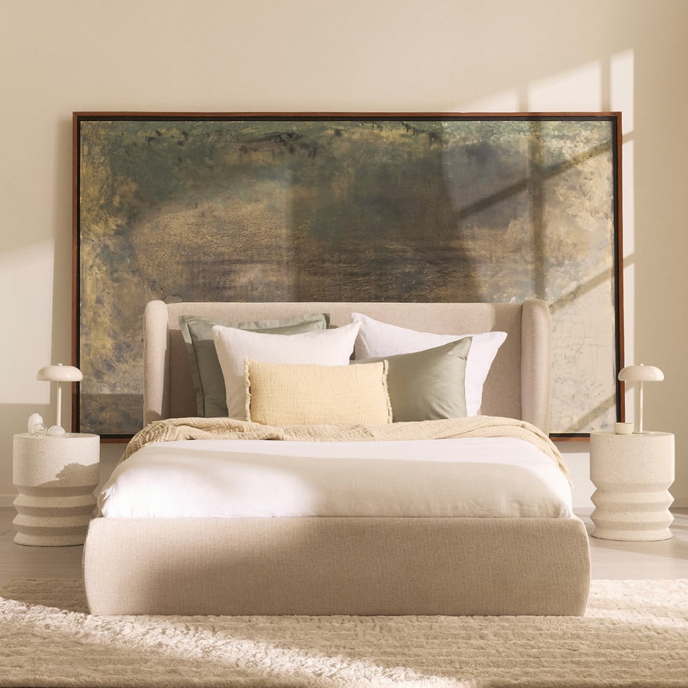 Lit coffre en tissu 160x200 cm - écru - Maisons du Monde