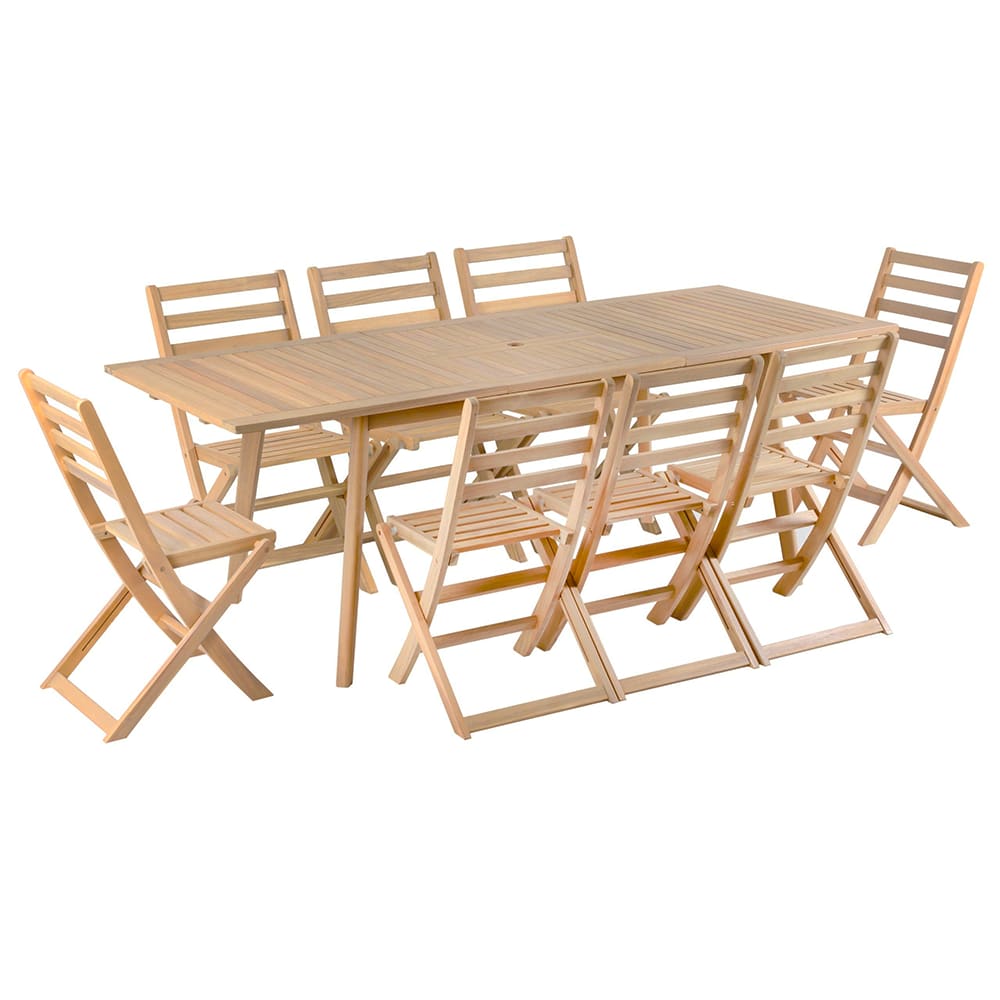 Ensemble table et 8 chaises extensible 160/220cm en bois d'acacia