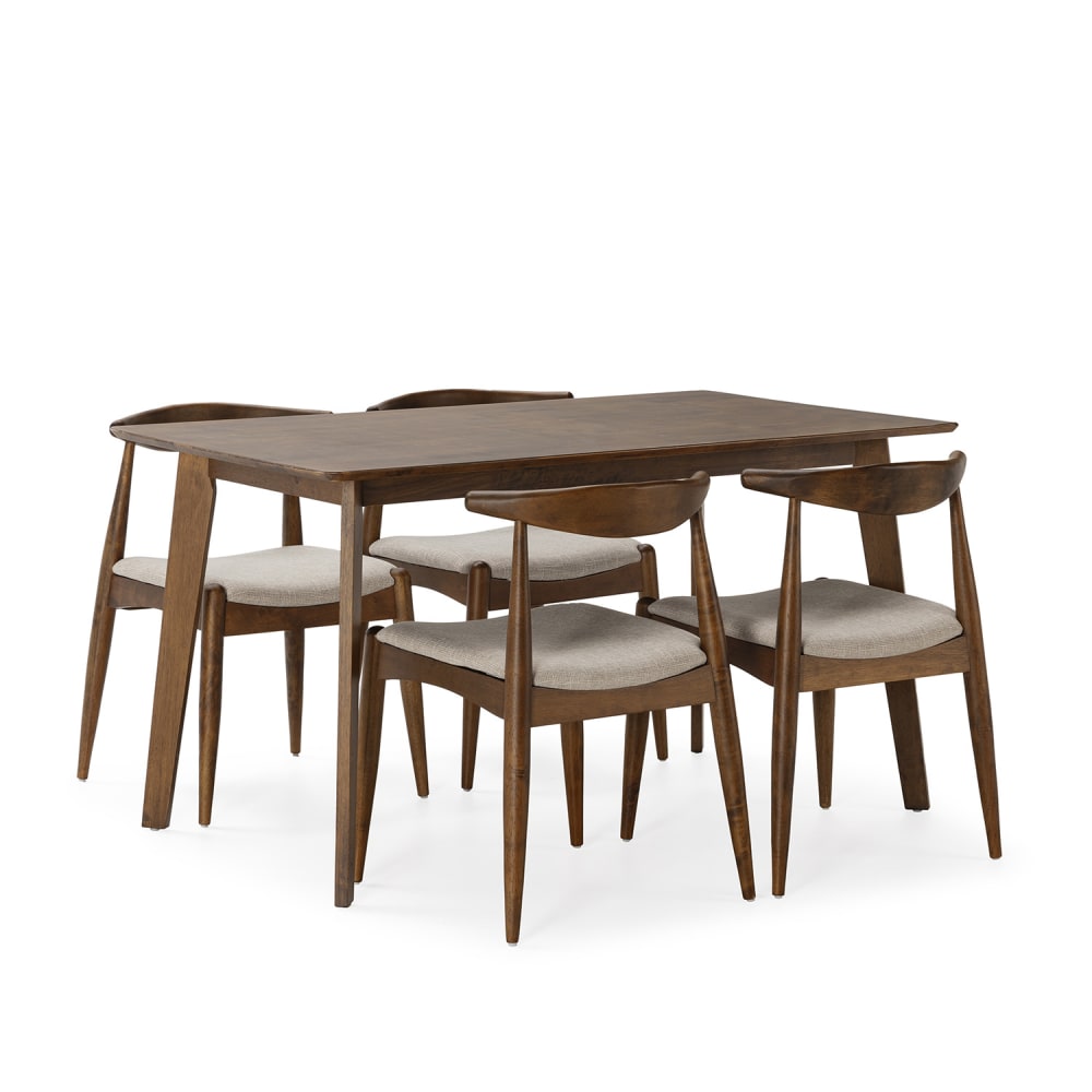 HOMN Packung mit Esstisch 140x80 cm und 4 Stühlen Walnussfarbe style modern Braun Holz