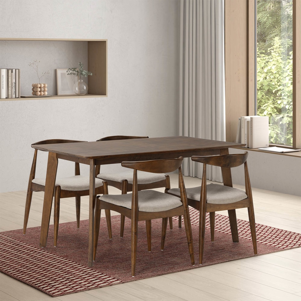 Ensemble table 140x80 cm et 4 chaises de salle à manger Noyer