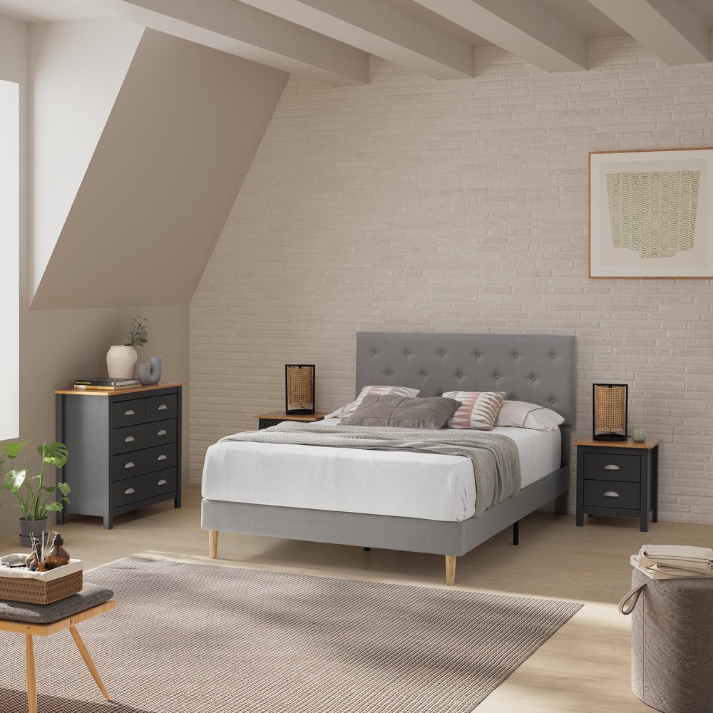 Cadre de lit rembourré 30 cm, 140x190 cm, Gris clair - Maisons du Monde