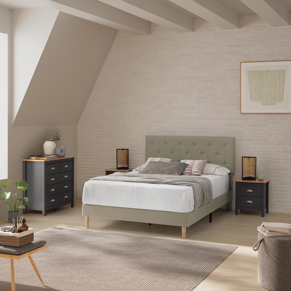 Cadre de lit rembourré 30 cm, 150x190 cm, Beige - Maisons du Monde
