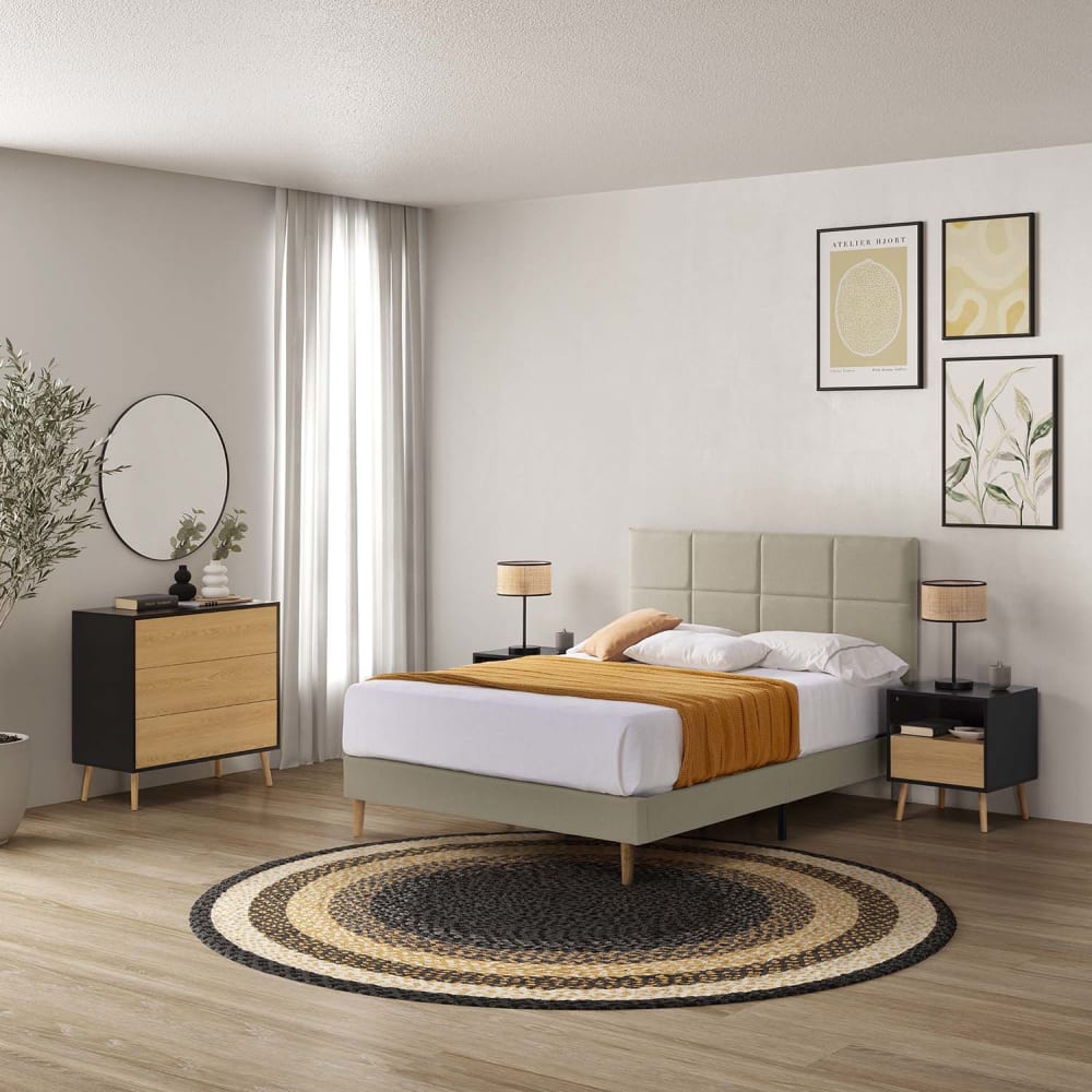 Cadre de lit rembourré 30 cm, 150x190 cm, Beige - Maisons du Monde