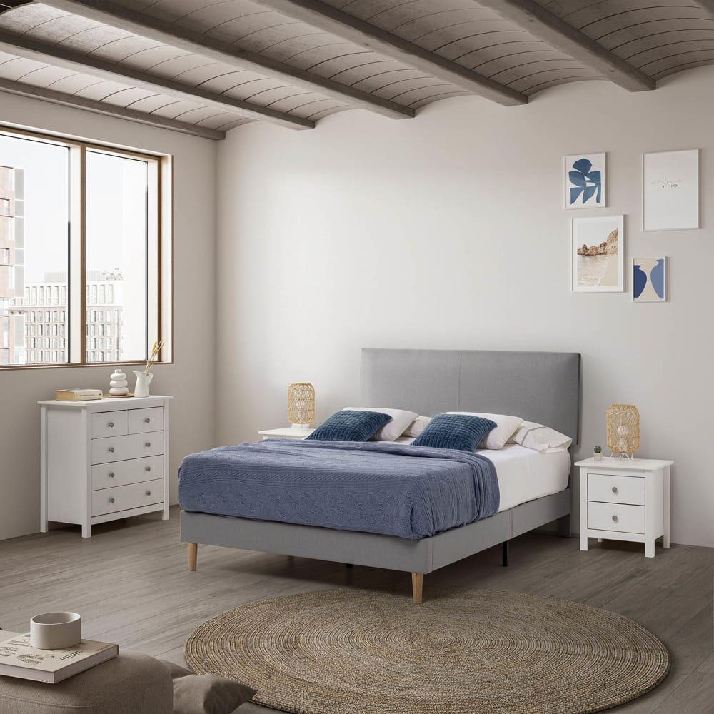 Cadre de lit rembourré 30 cm, 90 x 190 cm, Gris clair - Maisons du Monde