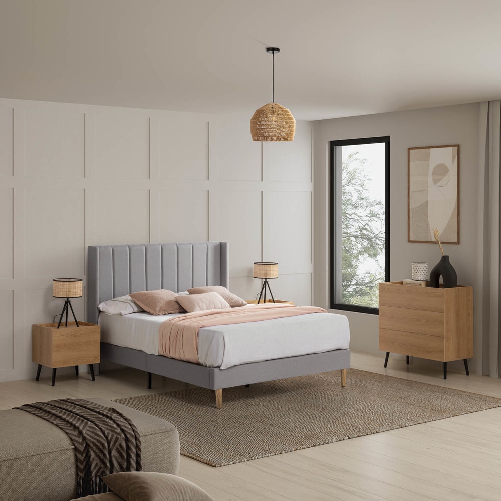 Cadre de lit rembourré 30 cm, 150x190 cm, Gris clair - Maisons du Monde