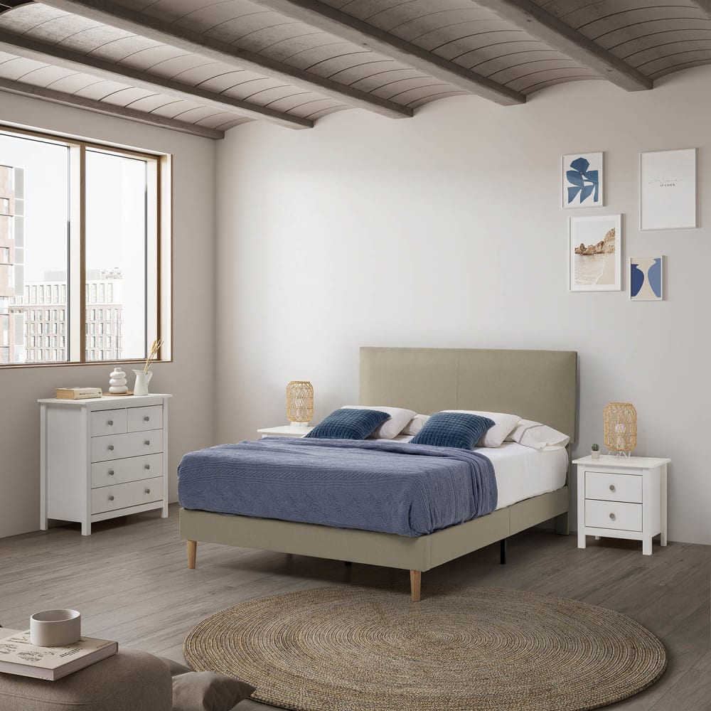 Cadre de lit rembourré 30 cm, 150 x 190 cm, Beige - Maisons du Monde