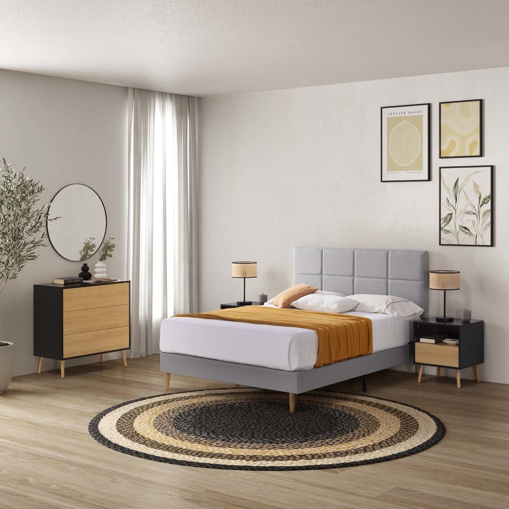 Cadre de lit rembourré 30 cm, 140x190 cm, Gris clair - Maisons du Monde