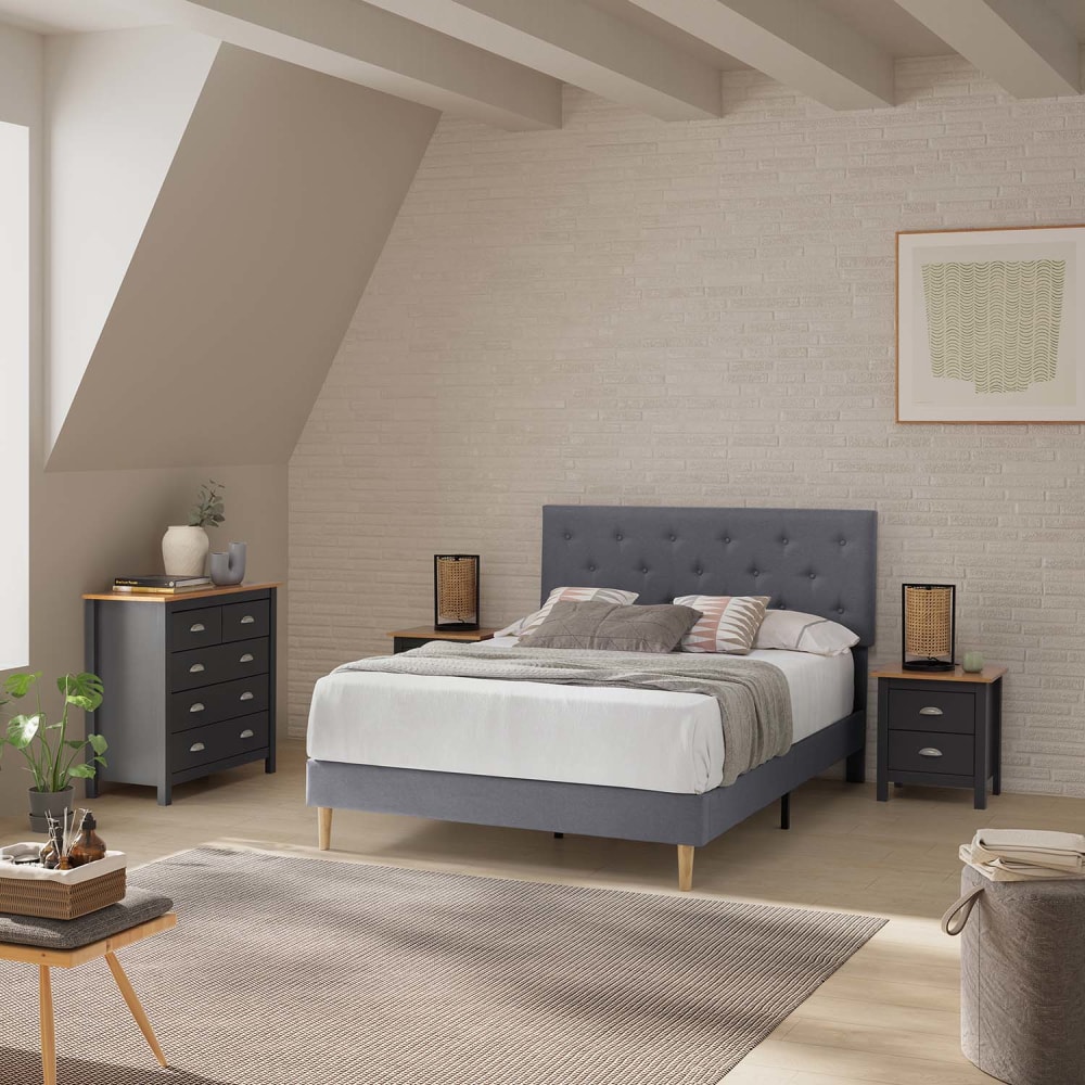 Cadre de lit rembourré 30 cm, 150x190 cm, Gris foncé - Maisons du Monde