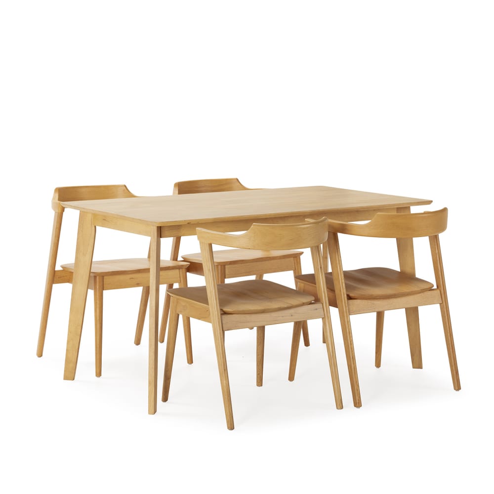 HOMN Packung mit Esstisch 140x80 cm und 4 Stühlen Eichenfarbe style modern Gelb Holz