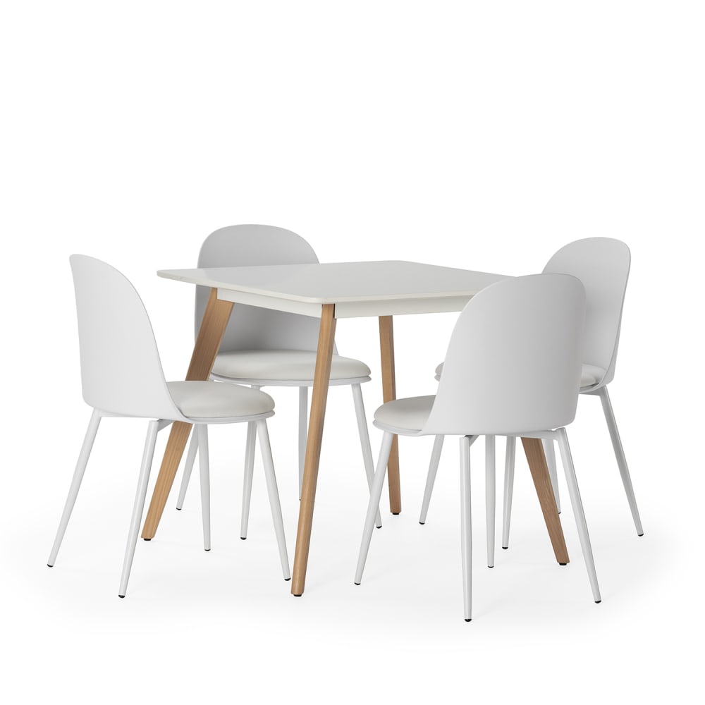 Ensemble table 80x80 cm et 4 chaises de salle à manger Blanc