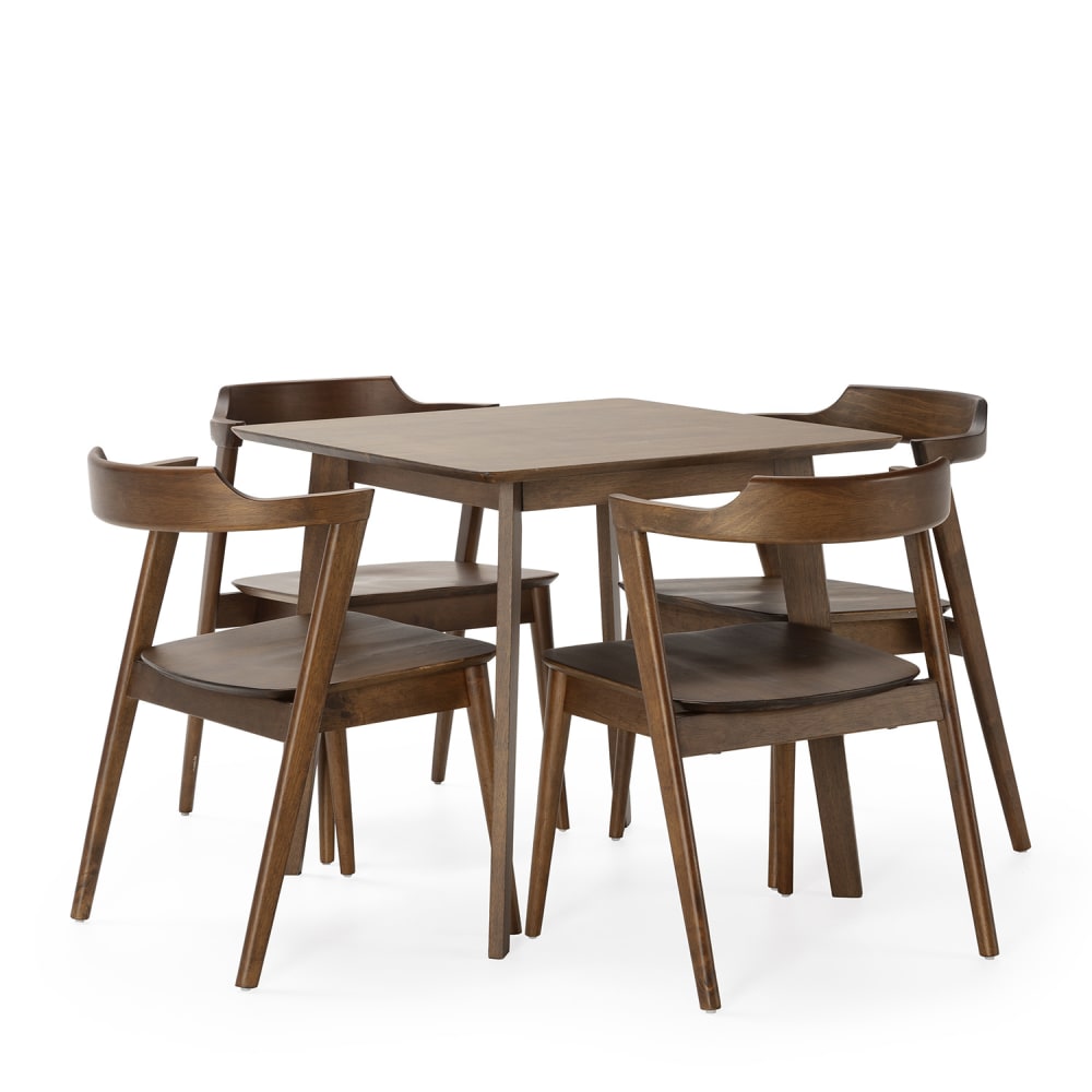 HOMN Packung mit Esstisch 80x80 cm und 4 Stühlen Walnussfarbe style modern Braun Holz