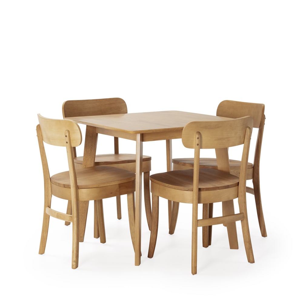 HOMN Packung mit Esstisch 80x80 cm und 4 Stühlen Eichenfarbe style modern Gelb Holz