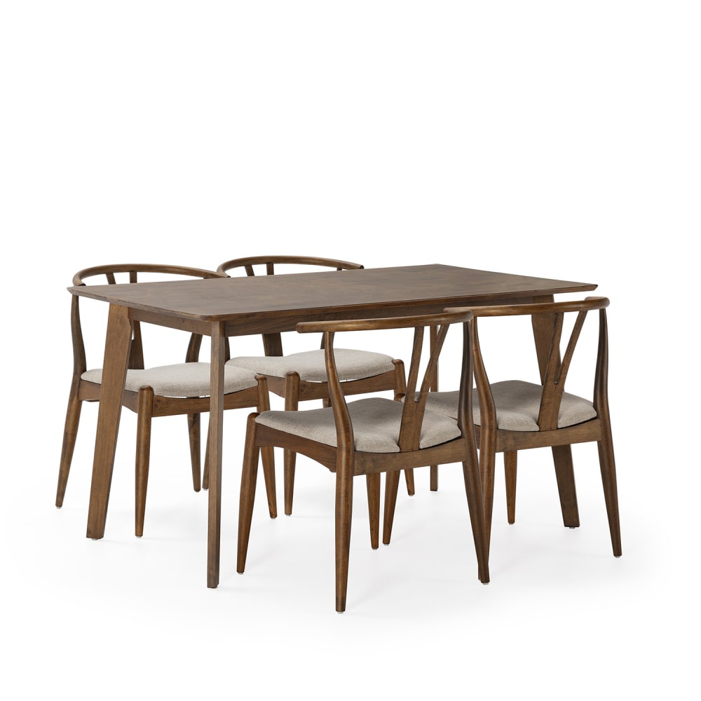 HOMN Packung mit Esstisch 140x80 cm und 4 Stühlen Walnussfarbe style modern Braun Holz