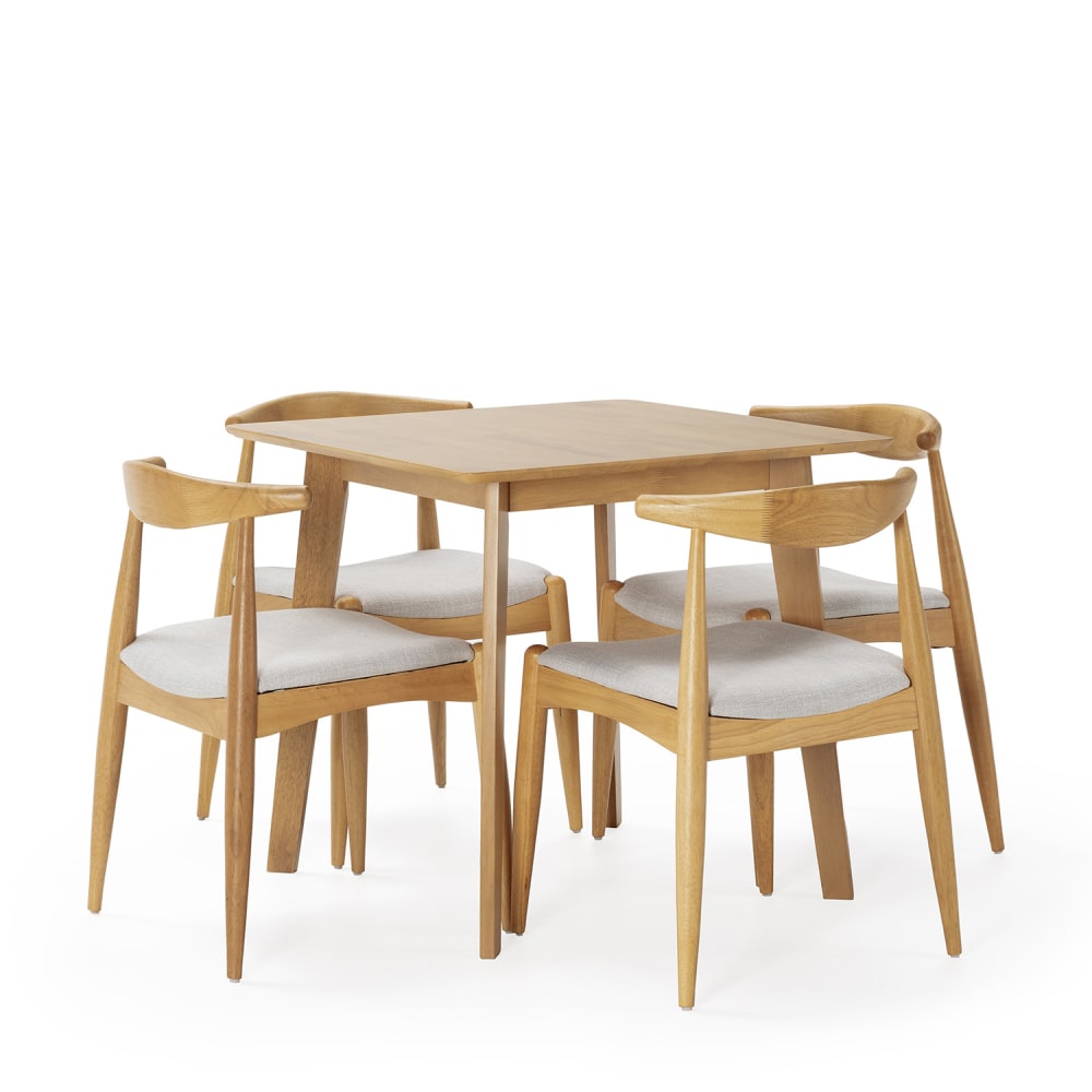 HOMN Packung mit Esstisch 80x80 cm und 4 Stühlen Eichenfarbe style modern Gelb Holz