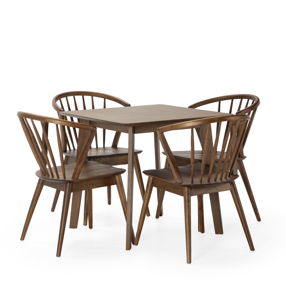 HOMN Packung mit Esstisch 80x80 cm und 4 Stühlen Walnussfarbe style modern Braun Holz