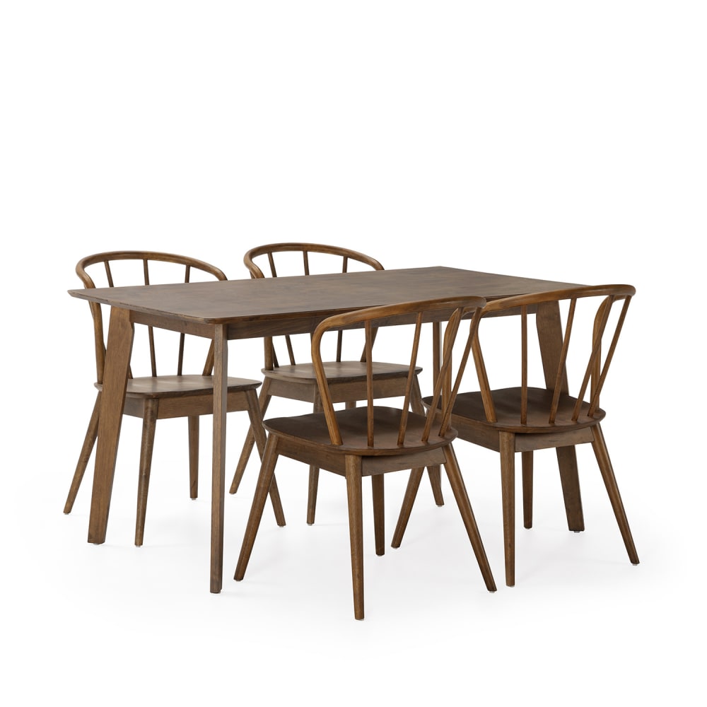 HOMN Packung mit Esstisch 140x80 cm und 4 Stühlen Walnussfarbe style modern Braun Holz